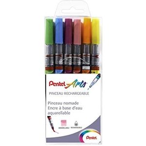 Pentel Arts Color Brush XGFL navulbare kwast, 1 x oranje, 1 x geel, 1 x lichtgroen, 1 x hemelsblauw, 1 x paars, 1 x roze GFL/6FUNNY