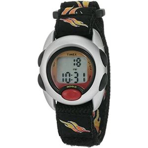 Timex - T78751 4E Kids - Digitaal kwarts - Kinderhorloge - Zwarte stoffen armband en vlam, zilver/zwart, riem, Zilver/zwart, riem