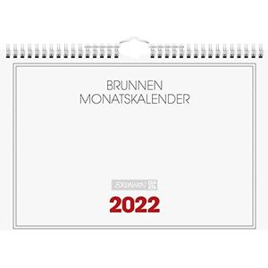 BRUNNEN 1070146002 wand-/maandkalender model 701 46, 1 pagina = 1 maand, 297 x 210 mm, witte kartonnen envelop, kalender 2022, draadhechting O met hanger