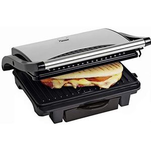 Bestron Contactgrill voor 2 Personen, Paninimaker met Vetopvangbak & antiaanbaklaag, 1000 Watt, kleur: rvs