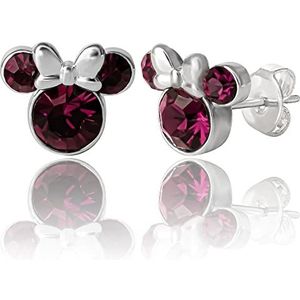 Disney Minnie Mouse oorbellen met geboortesteen van verzilverd kristal, Messing