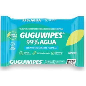 Guguwipes - Vochtige babydoekjes 99% plasticvrij water - 100% natuurlijke originele vezels - 60 stuks