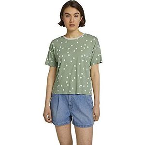 TOM TAILOR Denim Dames Cropped Alloverprint T-shirt, 27594 - Print met groene stippen