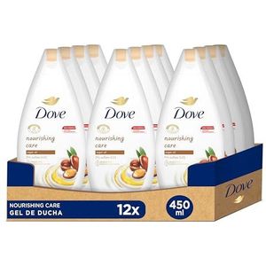 Dove Douchegel met arganolie voor droge huid, SLES-sulfaatvrij en met plantaardige vochtinbrengende crèmes en ingrediënten van natuurlijke oorsprong, verpakking van 12 x 450 ml