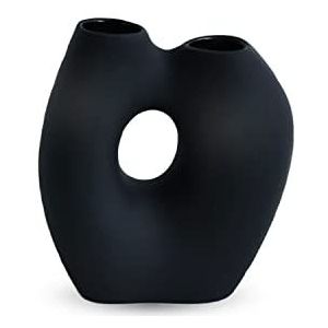Cooee Design Zwarte matte keramische vaas in organische vorm, zwart, breedte 9 cm, lengte 18 cm, hoogte 20 cm