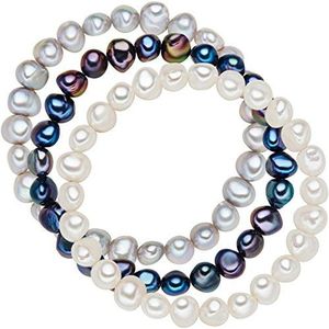 Valero Pearls - 3e set armband, oorbellen, ketting zoetwater gekweekte parels - parelsieraden armband - 60201783, 19 cm, zilver, parel, zilver, Parel