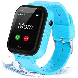 jianyana 4G Smartwatch IP67 waterdicht met noodoproep, wekker, muziekspeler, camera, spelletjes, horloge voor kinderen van 3 tot 14 jaar, verjaardagscadeau voor jongens en meisjes (blauw)