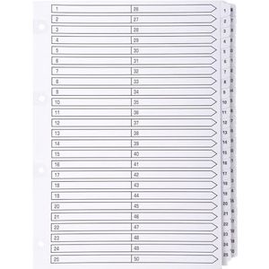 Exacompta - MWD1-50Z - 4 tabbladen van wit karton 160g/m² FSC® met 50 digitale tabbladen van 1 tot 50 en gelamineerd - Indexpagina bedrukbaar - DIN A4 formaat