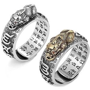 Feng Shui PiXiu ring, verstelbaar in aardewerk, mantra-ringen voor mannen en vrouwen, Sutra Mani amulet, gegraveerd, bescherming, rijkdom, liefde, welvaart, retro, Boeddha, oud, Lucky Band, sieraden, cadeau, Niet-edelmetaal, zirkonia