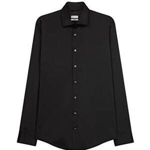 Seidensticker Zakelijk overhemd herenhemd strijkvrij met getailleerde snit Shaped lange mouwen Kent kraag synthetische mix, zwart.