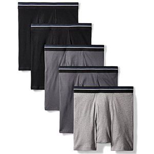Amazon Essentials Set van 5 boxershorts voor heren, zonder etiket, zwart/antraciet/grijs gemêleerd, maat XL
