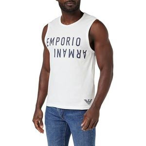 Emporio Armani Mouwloos T-shirt met gedurfd logo mouwloos T-shirt voor heren, Wit/Navy Blauw