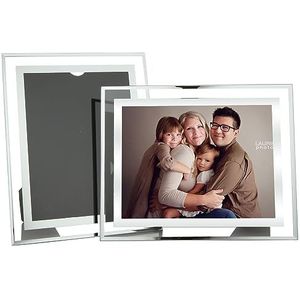 ASelected Glazen fotolijsten 20,3 x 25,4 cm voor bruiloftsfoto's, familiefoto's en woondecoratie, vrijstaand en aan de muur, 2 stuks staand of liggend formaat, zilver