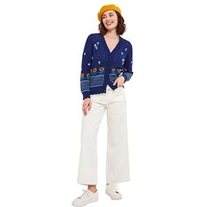 Joe Browns Cardigan en Tricot Côtelé Détail de Tournesol Brillant Chandail Femme, bleu, 42