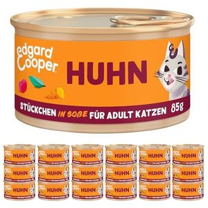 Edgard & Cooper Stukjes in saus, kattenvoer, nat, graanvrij, hoogwaardig kattenvoer, 85 g (18 stuks) - echt voer, voedzame ingewanden, gezonde ingrediënten