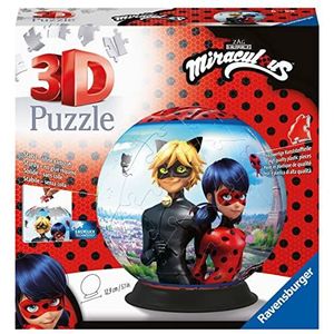 Ravensburger - 3D Ball puzzel - Miraculous - Vanaf 6 jaar - 72 genummerde stukjes om te monteren zonder lijm - Inclusief standaard - Diameter 13 cm - 11167