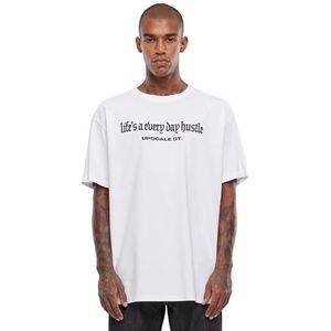 Mister Tee Upscale Hustle Oversize T-shirt Heren Print T-shirt Oversized Fit Katoen - Grafische Print T-Shirt, Wit, 5XL, Wit
