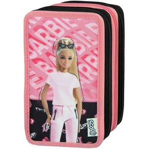 Scooli - Barbie etui met drie vakken - Groot etui met hoogwaardige potloden - Praktisch en functioneel - Voor school en onderweg - Premium kwaliteit - Bij