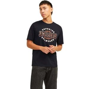 Jack & Jones Jjelogo Aw24 Sn T-shirt met ronde hals en 2 hals voor heren, Zwart - Wit - Oranje