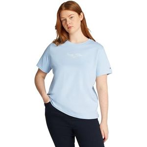 TOMMY HILFIGER T-shirt CRV REG SCRIPT C-NK SS WW0WW46073, bleu, taille 46, Bleu Breezy Blue, 46 EU