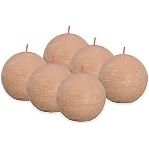Bolsius Rustik Set van 6 bolvormige kaarsen, lichtroze, diameter 7,6 cm, decoratieve kaarsen, brandlengte 25 uur, geurvrij, natuurlijke plantaardige was, zonder palmolie