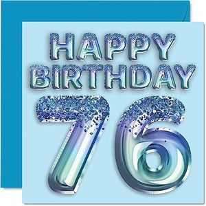 Verjaardagskaart voor heren 76 jaar - feestbal blauw glitter - verjaardagskaarten voor 76-jarige mannen, overgrootvader, opa, opa, opa, opa, opa, opa, opa, opa,