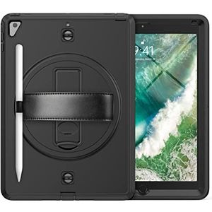 Beschermhoes voor iPad 6e / 5e generatie / iPad Air 2 / iPad Pro 9,7 inch (24,6 cm) met draaibare standaard en penriem, zwart