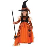 Rubies Glinsterend heksenkostuum voor meisjes, heksenjurk voor kinderen, oranje met glitterdetails en glitterhoed voor Halloween, carnaval, verjaardag, Kerstmis