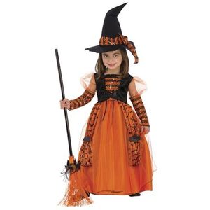 Rubies Glinsterend heksenkostuum voor meisjes, heksenjurk voor kinderen, oranje met glitterdetails en glitterhoed voor Halloween, carnaval, verjaardag, Kerstmis