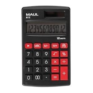 MAUL Calculator M12 groot display 12 cijfers standaardfuncties voor kantoor, thuis, school, kleurrijke functietoetsen, zonne/accu, zwart, 7261490