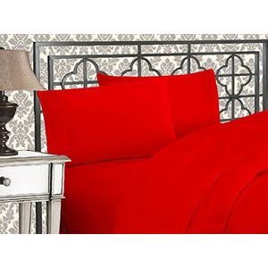 Elegant Comfort Zacht beddengoed, 4-delig, 1500 dradenaantal 3-regels borduurwerk, vouwen en vervagen voor groot bed, rood