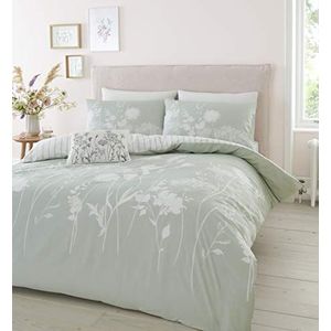 Catherine Lansfield Beddengoedset voor eenpersoonsbed, dekbedovertrek en kussensloop, bloemenpatroon, groen