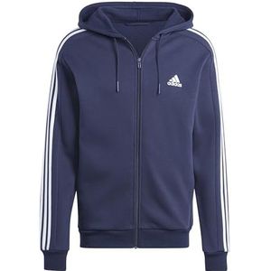 adidas Essentials Fleece met 3 strepen met doorlopende ritssluiting, trainingspak met capuchon voor heren, Legende Inkt