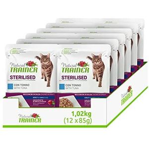 Natural Trainer gesteriliseerd natvoer voor volwassen katten met tonijn - 12 enveloppen x 85 g - 1020 g