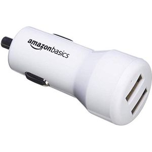 Amazon Basics 2-poorts USB-autolader voor Apple en Android-apparaten 4,8 Amp/24 W, Wit