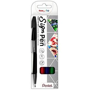Pentel Sign Pen S520-4 balpen, 0,8 mm, zwart/rood/blauw/groen, 4 stuks
