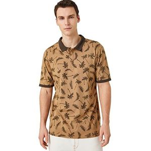 Koton Polo à manches courtes pour homme avec imprimé palmiers, Design marron (5d0), XXL