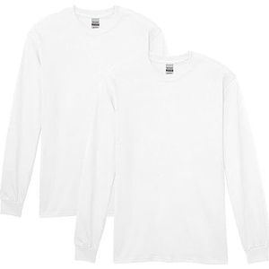 Gildan Gildan G5400 Herenhemd met lange mouwen, dikke katoenen T-shirts met lange mouwen, stijl G5400, 2 stuks, Wit.