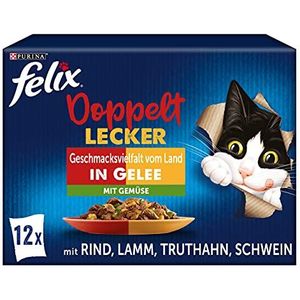 FELIX Zo goed als het eruit ziet, dubbel lekker, kattenvoer nat in gelei, variëteitenmix, verpakking van 6 (6 x 12 zakjes à 85 g)
