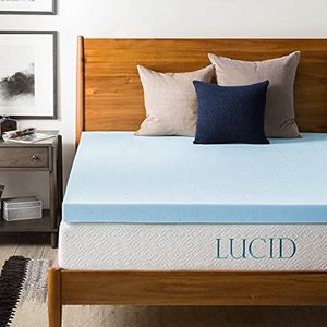 Lucid Matrastopper voor kingsize bed, met gel doordrenkt traagschuim, kingsize matrastopper, geventileerd design, CertiPur gecertificeerd, lichtblauw, 7,6 cm