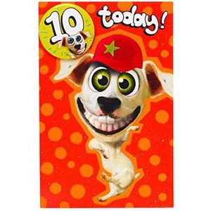 Verjaardagskaart voor de 10e verjaardag voor jongens - verjaardagskaart voor jongens 10e verjaardag - verjaardagskaart voor jongens - 10e verjaardag - motief gekke hond - incl. speld