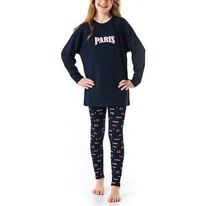 Schiesser Meisjeskleding voor tieners - luipaard, harten, sterren en grappige prints - organisch katoen pyjamaset, Nachtblauw_179972