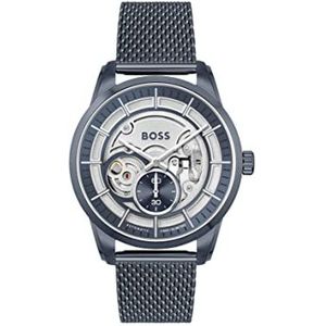 BOSS Automatisch herenhorloge met Milanese armband van roestvrij staal blauw - 1513946, Blauw, Armband