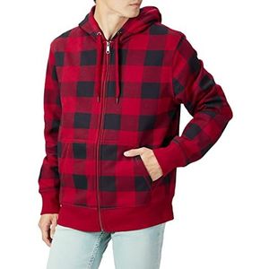 Amazon Essentials Heren pullover met capuchon en doorlopende ritssluiting (verkrijgbaar in plus size large), Schots zwart en rood, XS