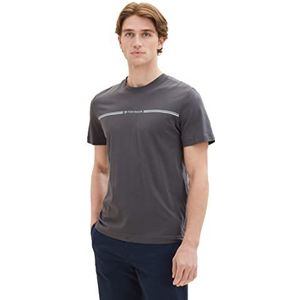 TOM TAILOR heren t-shirt met streep print & logo, 32419-ecru grijs jacquard mesh