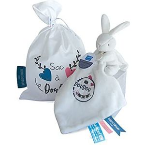Doudou et Compagnie - Pluche konijn met knuffeldoek + knuffelzak - 12 cm - wit - mijn knuffeldier sterker dan alles - Baby & Me - UNICEF - DC3715