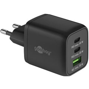 Goobay 64753 USB C PD Nano multiport snellader (65 W) / 2 x USB C PD 1 x USB-A Quick Charge/netadapter voor iPhone oplaadkabel en andere mobiele telefoons/zwart