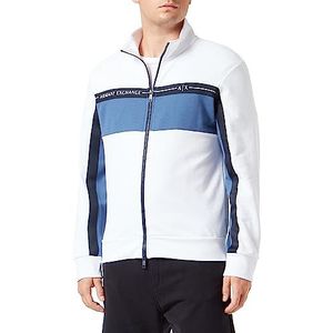 Armani Exchange Sweatshirt van biologisch katoen, ongeborsteld, opstaande kraag, tricolor, met ritssluiting, sweatshirt, heren, Wit/Navy Blauw