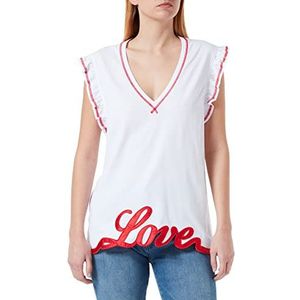 Love Moschino T-shirt met Love Embroidery voor dames, Optisch Wit