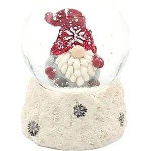 Kerstsneeuwbol met rode muts op witte sokkel, L/H/Ø 4,5 x 4,5 x 6,3 cm, Ø 4,5 cm
